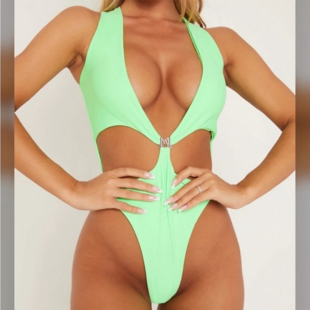 Meshki Lime Green Rikki Low Cut Swimsuit size Medium